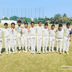 The full Lions Cricket Club U-12 squad after a dominant 9-wicket victory over Friends Union CC in the KSCA League.