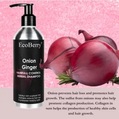 Another look at our Onion Ginger shampoo, a powerful herbal solution for hair fall. The natural sulfur from onions helps promote the production of healthy skin cells and hair growth.
