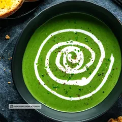 Our vibrant Cream of Spinach soup is both healthy and delicious. It is finished with a swirl of fresh cream for a rich texture and elegant presentation.