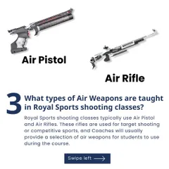 We teach target shooting with both Air Pistols and Air Rifles. Our coaches provide a selection of professional-grade air weapons for students to use during the course.