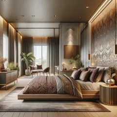 I designed this master bedroom as a true retreat from the world. The rich textures, layered lighting, and custom accent wall create a warm, luxurious atmosphere that feels both sophisticated and incredibly comfortable.