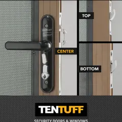 At the core of our security is the 3-Point Locking System. With a single turn, the door is secured at the top, middle, and bottom, creating a uniform, fail-proof grip. This detailed view shows the robust mechanism, including the jemmy-resistant plate, that makes our doors a formidable barrier against forced entry.