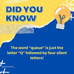 Here's an English fact that will make you smile: the word "queue" is just the letter 'Q' followed by four silent letters! It's a perfect example of the quirky spelling rules in English.