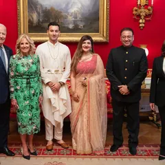 A photo with President Joe Biden, First Lady Jill Biden, Vice President Kamala Harris, and my family during the White House Diwali celebration.