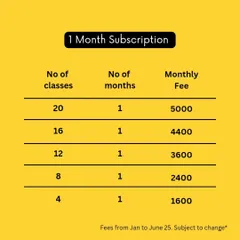 Here are my one-month subscription options. Choose the number of classes that fits your schedule and commitment level.