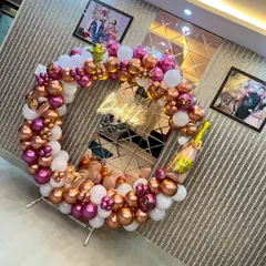 An angled shot of the 'Bride to be' ring decoration, showcasing the mix of metallic and matte balloons.