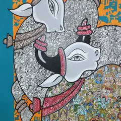 Art, for me, is storytelling in its most intricate form. This close-up reveals the detailed miniature work within my Shiv Mahapuran painting, where every line and shade, created with a rotary pen and acrylics, tells a story of Shiva's life. It is a universe of devotion contained within a single form.