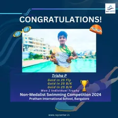 Celebrating Trisha P's incredible achievement: three gold medals and an individual trophy.