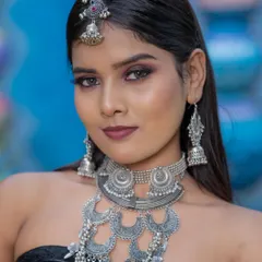 A stunning tribal-inspired look with oxidized silver jewellery, created by my talented students on a professional model.