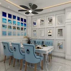 This project collage shows how we bring a vision to life, from the living room with a unique TV unit to the dining area with a gallery wall, all previewed in stunning 3D.
