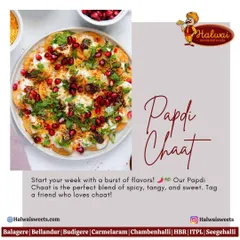 Our Papdi Chaat is a crowd favorite, bursting with a perfect mix of tangy, sweet, and spicy flavors. Topped with fresh pomegranate and coriander, it's a delightful starter for any party or a treat for yourself.