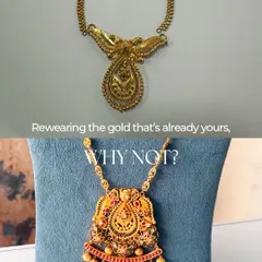 Rewearing the gold that's already yours is the smartest way to own beautiful jewelry. Here, a simple pendant necklace was made grander and more vibrant by adding traditional motifs and colorful stones.