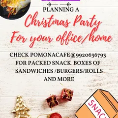 Planning a Christmas party at your office or home is easier with my packed snack boxes. This promotional image shows options for sandwiches, burgers, and rolls to suit any holiday gathering.