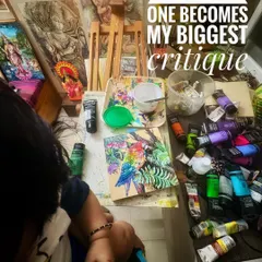 When the smallest one becomes my biggest critique. A real-life moment from my studio, juggling motherhood and my acrylic painting, with my little one keeping a close watch.