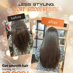 Less styling, more smoothening. This before-and-after shows how our hair smoothening treatment can give you silky, manageable hair and say goodbye to frizz.
