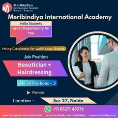 We have an opening for female beauticians and hairdressers in Sector 27, Noida. A great chance to work with leading brands.