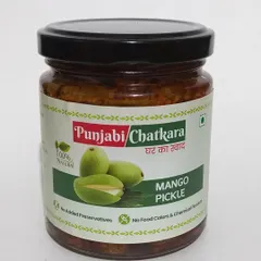 For larger needs, I offer my pickles in 500g jars. This is my 100% natural Mango Pickle, a popular choice for bulk orders, providing that same 'ghar ka swad' in a bigger size.
