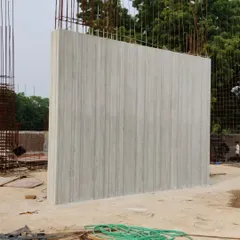 A new home in Ahmedabad, entirely in vertically banded silver concrete. This is the first wall, a single 3700mm high pour. When the site team comes through with flying colors, the quality speaks for itself.