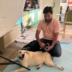 Getting down on their level is key. I do whatever it takes to make pets feel comfortable and happy during our session, even if it means lying on the floor with them.