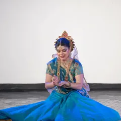 Portraying Radha Rani on stage for the first time was a moment of pure devotion. In this pose, I am trying to capture her divine love and longing, a central theme in many of my abhinaya or expressive performances. I felt truly blessed to wear my guru Saswati didi's costume for this role.