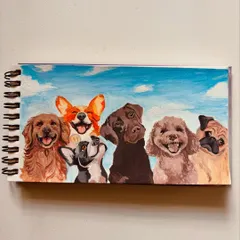 Just look at these happy faces! This group pet portrait was so much fun to create, capturing the unique personality of each furry friend. I use a mix of acrylic and gouache to make their expressions pop, creating a joyful piece for any dog lover.