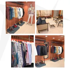 A glimpse into my new store. This collage shows the warm ambiance, the curated racks of clothing, and the comfortable seating area where we can discuss your style needs.
