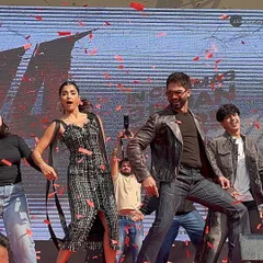 Capturing the high energy of the 'Deva' promotions. Shahid Kapoor rocks a rugged yet stylish look with a leather jacket from The V Renaissance.