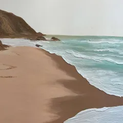 A serene beach scene, measuring 3ft x 4ft, painted for a client in Mumbai. I used texture for the seafoam to give it a realistic, three-dimensional feel.