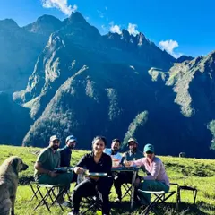 Lunch with a view on the Buran Ghati trek. We make sure you're well-fed with simple, hot meals even in the most remote locations.