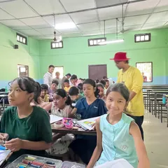 Students are focused and learning new skills during the first day of my art and craft workshop at Doomdooma college. I love moving around the class to give everyone personal guidance.