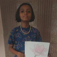 Another student's beautiful rendition of a lotus, showcasing her clean lines and soft coloring.