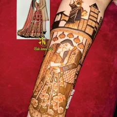 The bride sent me a painting that was special to her, and I recreated it in henna on her arm. I can turn your favorite images and ideas into mehandi art.