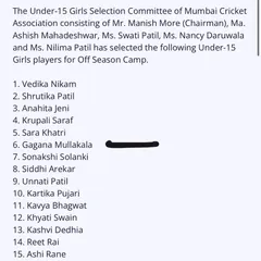 Seeing our players' names on the official MCA selection list is what we work for. This document represents countless hours of hard work in the nets and on the field. It is the first major step towards a professional career in women's cricket.