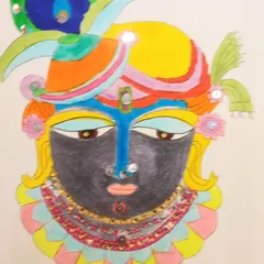For Janmashtami, my 7 to 10-year-old students created these beautiful portraits of Lord Krishna in the traditional Pichwai art style.