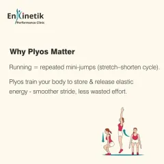 Running is essentially a series of repeated mini-jumps. Plyometrics train your body's stretch-shorten cycle, teaching it to store and release elastic energy for a smoother, more effortless stride.