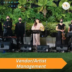 Vendor & Artist Management: We act as your single point of contact, coordinating with all vendors including photographers, caterers, and entertainers. This image shows a live band we managed for a garden ceremony.