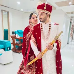 A happy couple ready for their wedding. I provided both bridal and groom makeup services, ensuring their styles looked beautiful and cohesive together.