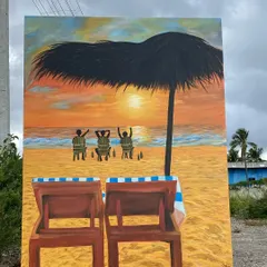 This large acrylic canvas was a gift between best friends, immortalizing a fun beach memory. I can combine elements from different photos to create the perfect scene.