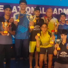 **A Team of Champions.** Our young shuttlers proudly display their gold and silver medals from the CBSE Team Event National Championship. At Sunrise Shuttlers, individual success is celebrated as a team achievement.