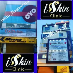 We are proud to serve the Bengaluru community from multiple locations. This image shows the exterior facades of our iSkin Clinic branches in Nagawara and BTM, highlighting our established presence and accessibility for patients seeking expert skin and hair care.