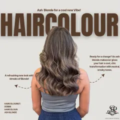 An ash blonde makeover is perfect for a cool, chic new vibe. This graphic showcases a refreshing look with smoky tones and streaks of blonde, a popular choice for those wanting a modern and sophisticated hair colour.