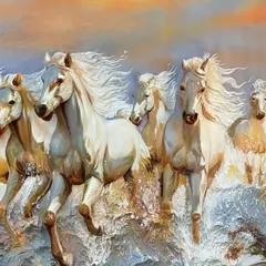 A close-up shot focusing on the incredible detail of the horses. Each muscle, flowing mane, and splash of water is individually sculpted and painted for maximum realism.