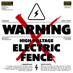 This is an alternate version of our standard warning sticker for electric fence systems. The clean white background is suitable for various surfaces and ensures the warning is clear and unmistakable.