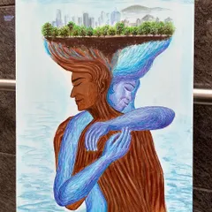 My entry for an art event with the theme 'Water wise Garden city thrives'. This painting depicts the symbiotic relationship between humanity and nature, showing how our city can only flourish when we embrace and protect our natural resources.