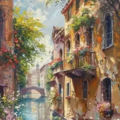 This stunning oil painting of a Venetian canal was created by one of our students. Our classes guide you through advanced techniques like capturing light, reflection, and architectural detail to help you create your own masterpiece.