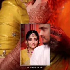 A creative and artistic shot from a haldi ceremony, capturing the love and tradition of the moment.