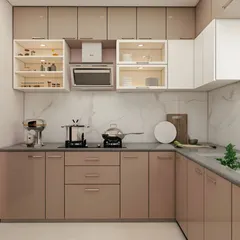 Glass-front cabinets with built-in lighting are a perfect solution for displaying your favorite glassware or crockery. They add a touch of elegance and break the monotony of solid cabinet doors.