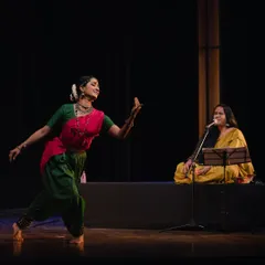 Performing a piece from 'Mandala' with musician Chandana Bala Kalyan. Her voice becomes a partner in the dance, guiding my movements and shaping the emotional landscape of the story.