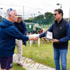 Presenting a memento at the Ainsdale Cricket Club prize distribution function. Building relationships and showing respect for our host clubs is an important part of the touring experience.