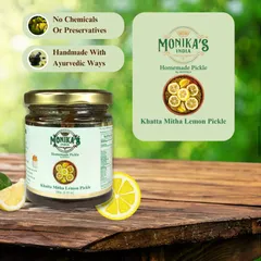 I prepare my Khatta Mitha Lemon Pickle using Ayurvedic methods, ensuring it's free from any chemicals or preservatives. This traditional process gives it an authentic taste that you just can't find in factory-made pickles.